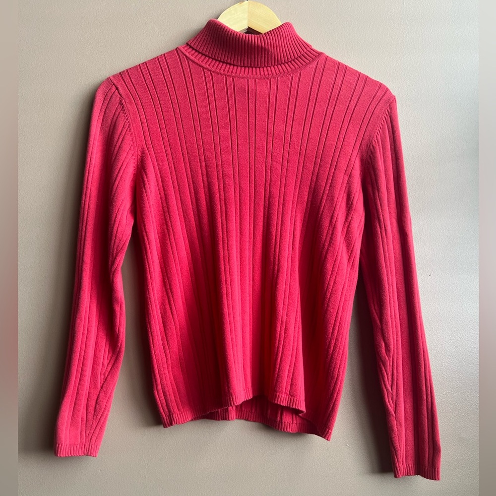 Vintage Talbots Red Ribbed Long Sleeve Cotton Turtleneck Sweater. Small Petite.